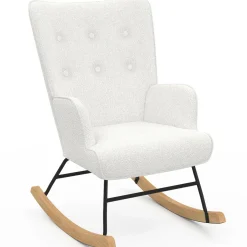 Fauteuil scandinave en tissu à bascule bouclette beige*IDMarket Outlet