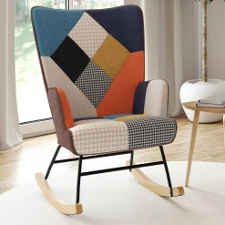 Fauteuil scandinave en tissu à bascule patchwork multicouleurs*IDMarket Outlet