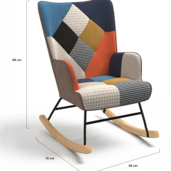 Fauteuil scandinave en tissu à bascule patchwork multicouleurs*IDMarket Outlet
