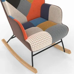 Fauteuil scandinave en tissu à bascule patchwork multicouleurs*IDMarket Outlet