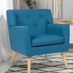 Fauteuil scandinave en tissu bleu canard*IDMarket Hot