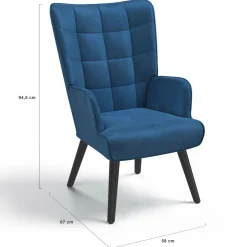 Fauteuil scandinave en velours bleu*IDMarket New