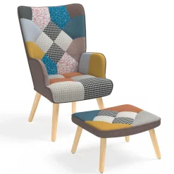 Fauteuil scandinave multicolore avec repose pieds*IDMarket Discount