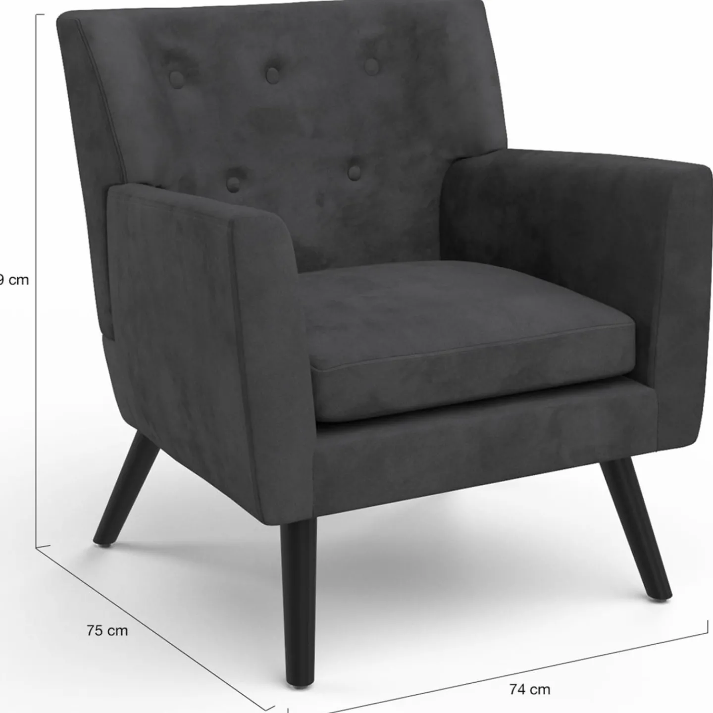 Fauteuil scandinave velours gris anthracite*IDMarket Clearance