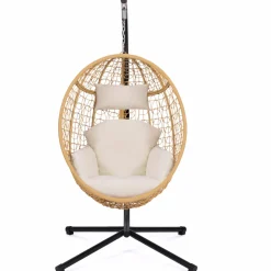 Fauteuil œuf suspendu effet rotin avec coussins écru*IDMarket Clearance