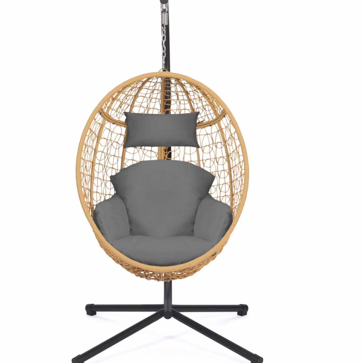 Fauteuil œuf suspendu effet rotin avec coussins gris*IDMarket Online