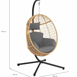Fauteuil œuf suspendu effet rotin avec coussins gris*IDMarket Online