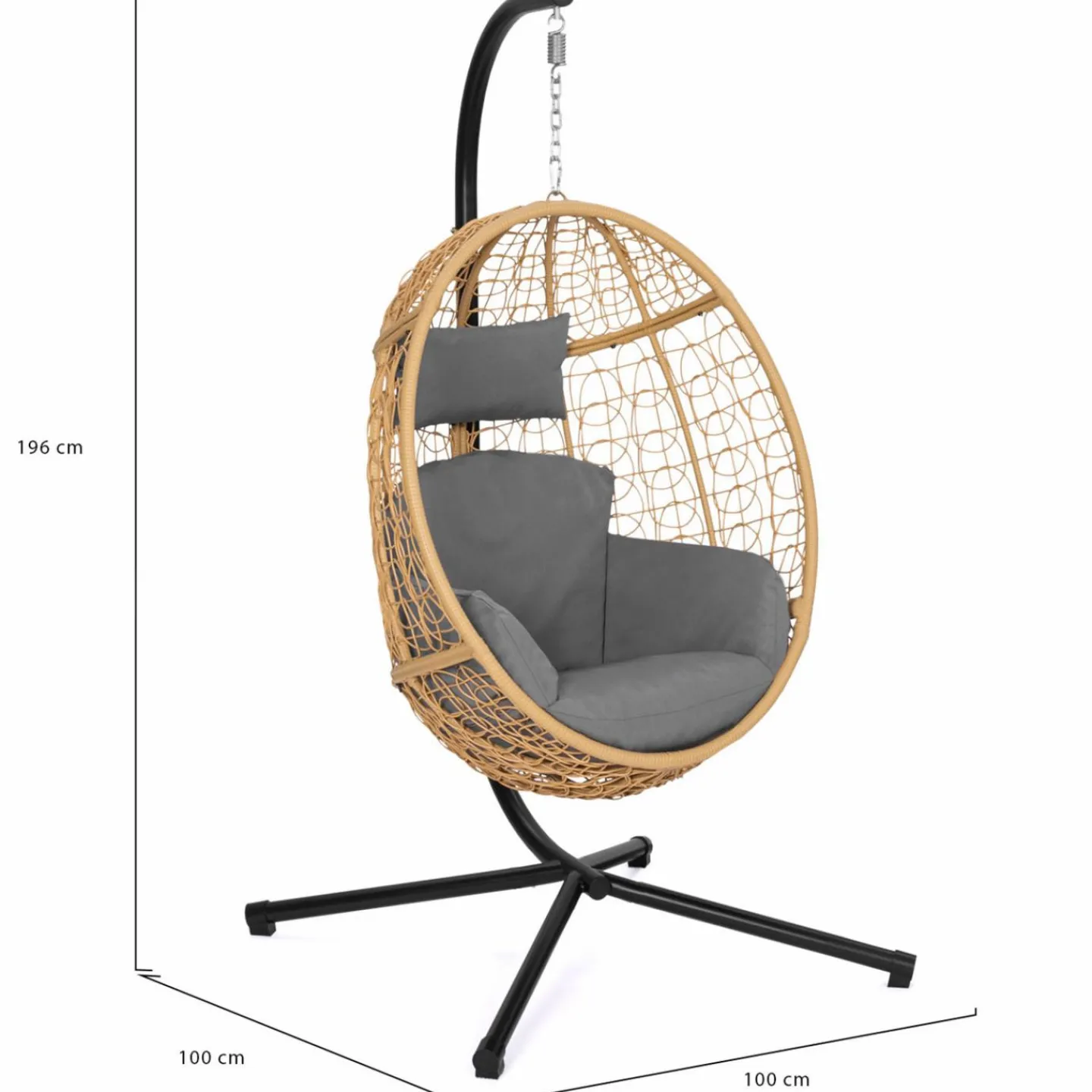 Fauteuil œuf suspendu effet rotin avec coussins gris*IDMarket Online