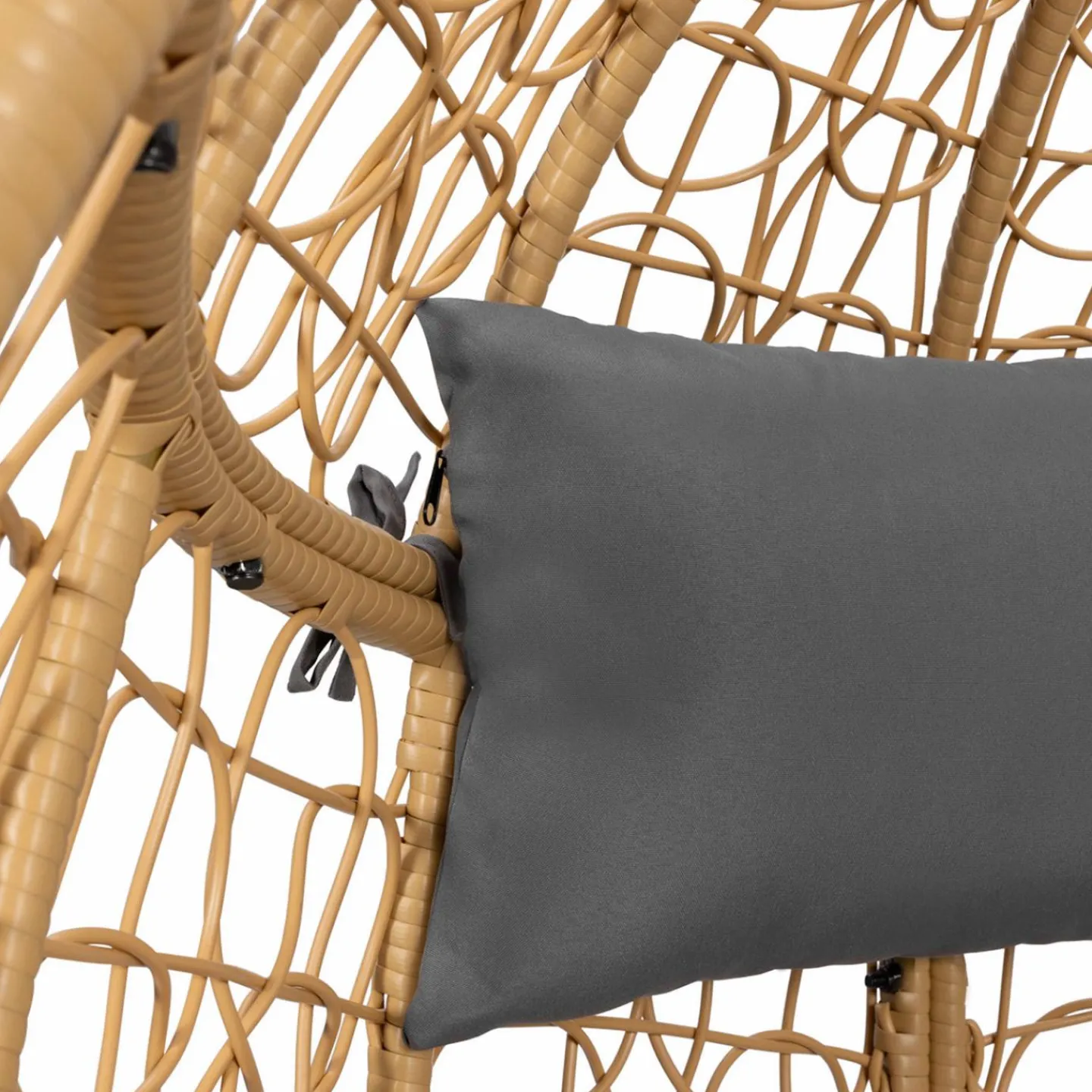 Fauteuil œuf suspendu effet rotin avec coussins gris*IDMarket Online