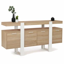 Grand buffet bois et blanc 160 cm 4 portes*IDMarket Outlet