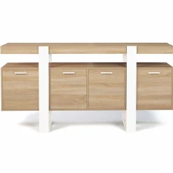 Grand buffet bois et blanc 160 cm 4 portes*IDMarket Outlet