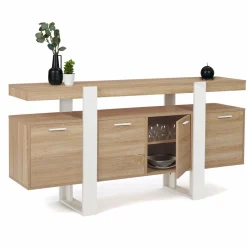Grand buffet bois et blanc 160 cm 4 portes*IDMarket Outlet