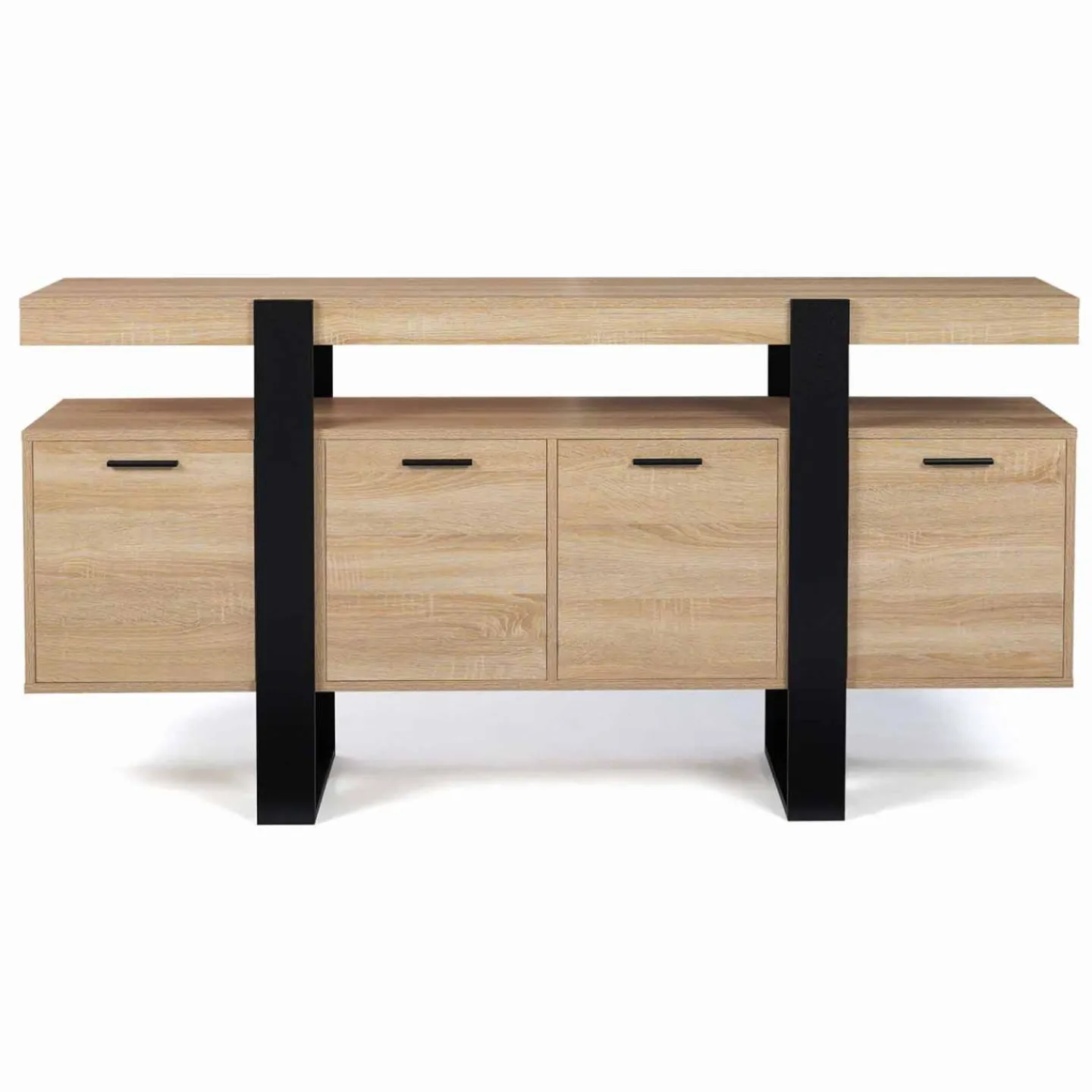Grand buffet bois et noir 160 cm 4 portes*IDMarket Clearance