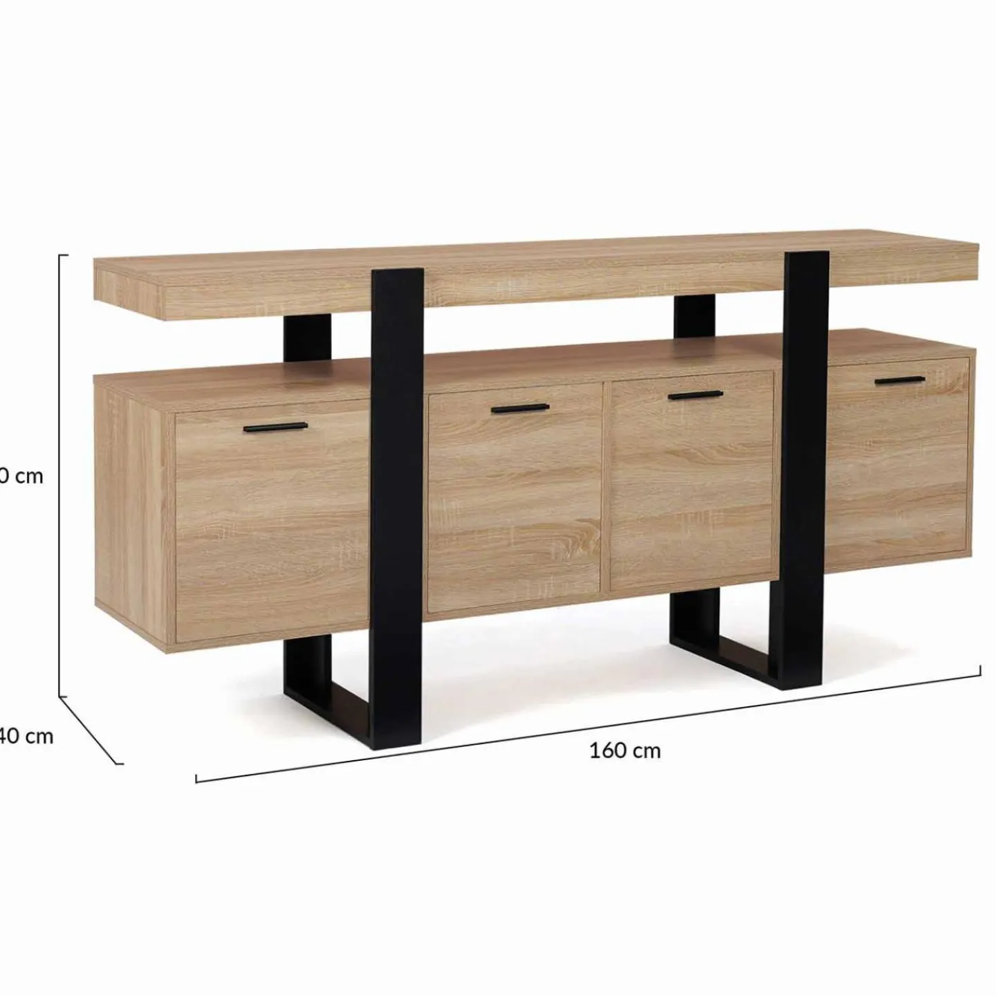 Grand buffet bois et noir 160 cm 4 portes*IDMarket Clearance