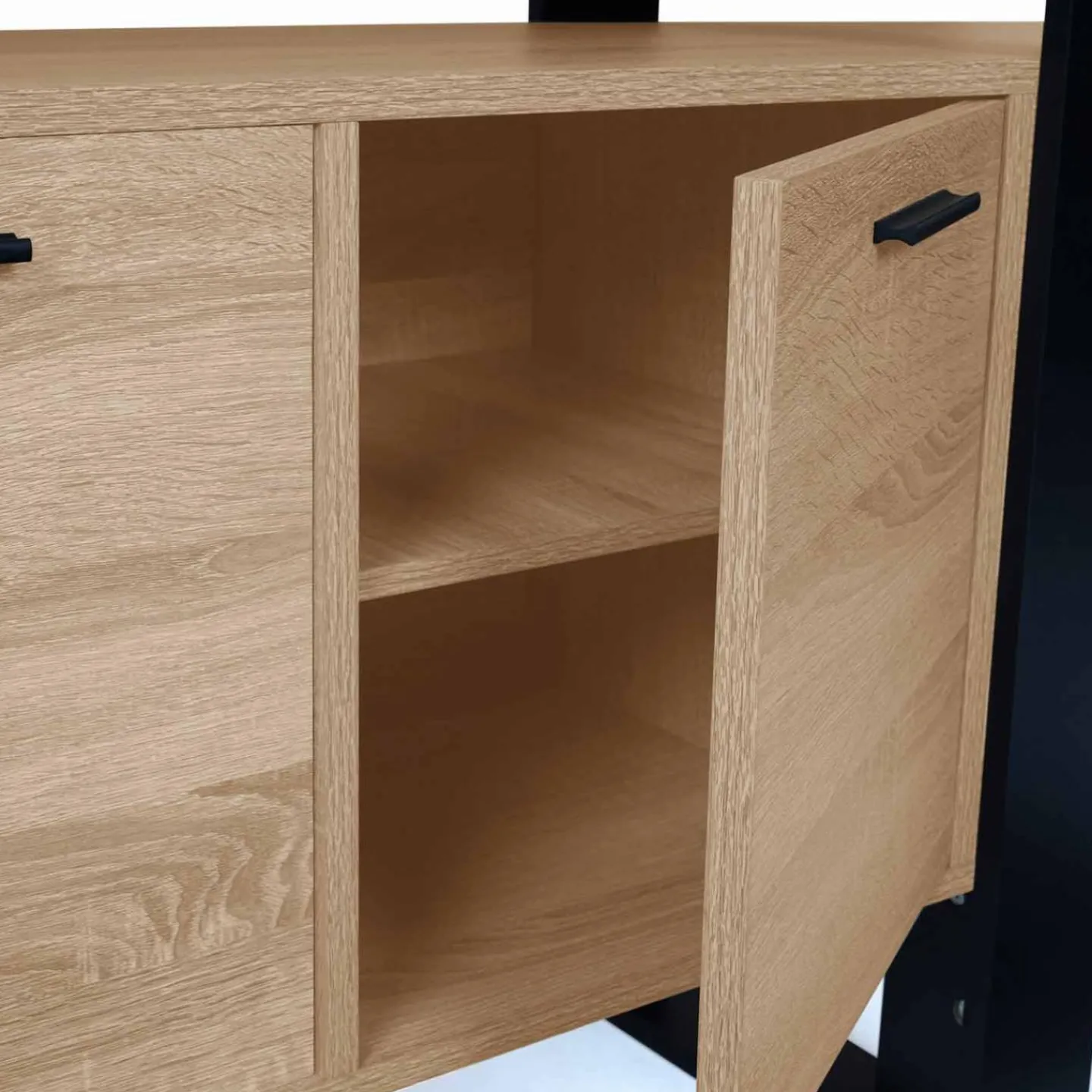 Grand buffet bois et noir 160 cm 4 portes*IDMarket Clearance