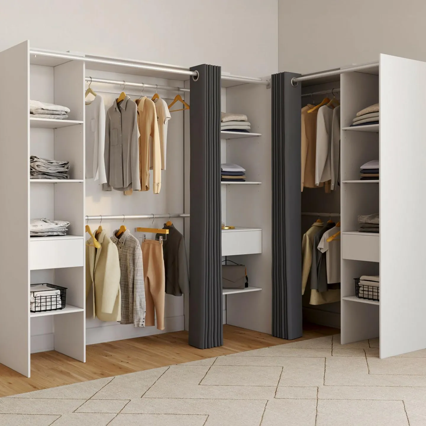 Grand dressing d’angle extensible 230x140x180 cm blanc*IDMarket Sale