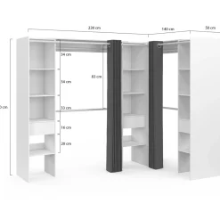 Grand dressing d’angle extensible 230x140x180 cm blanc*IDMarket Sale