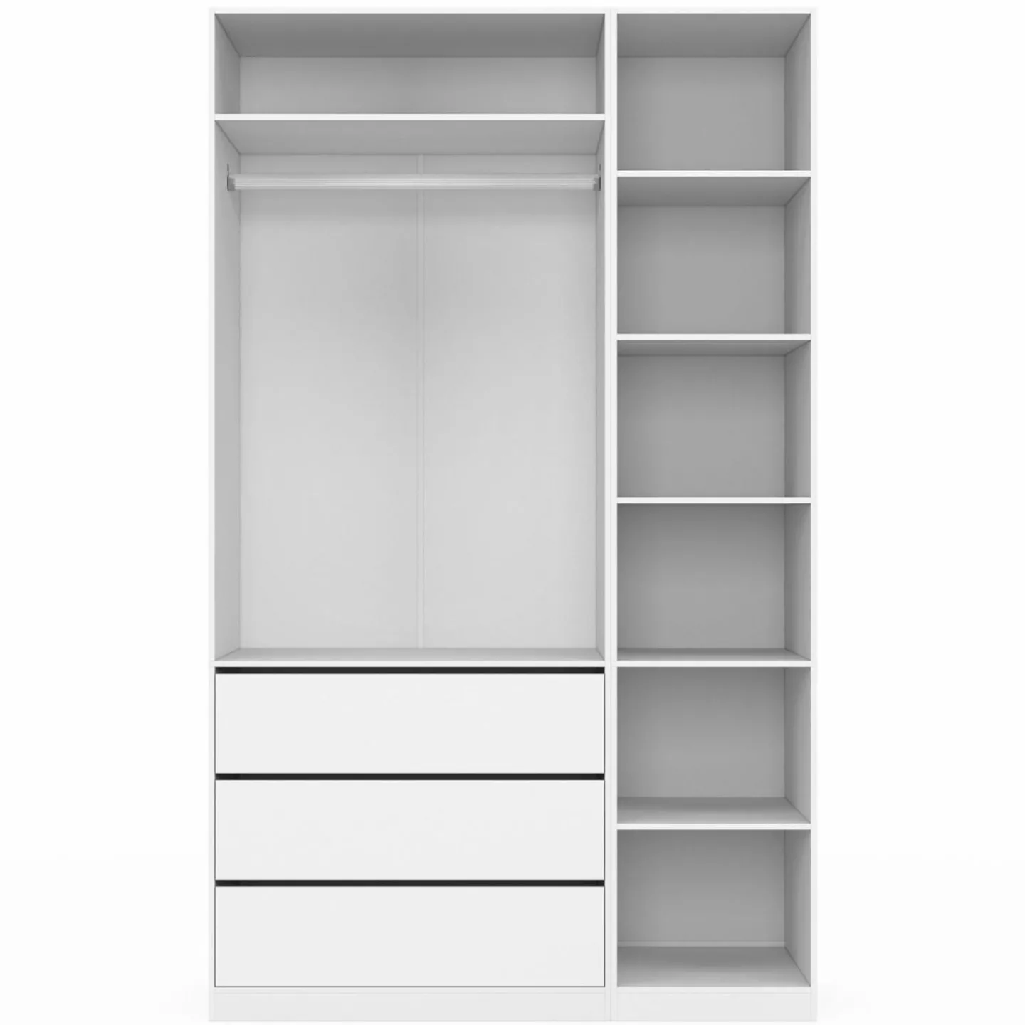 Grand dressing modulable blanc 200 cm avec 1 penderie, 7 étagères et 3 tiroirs*IDMarket New