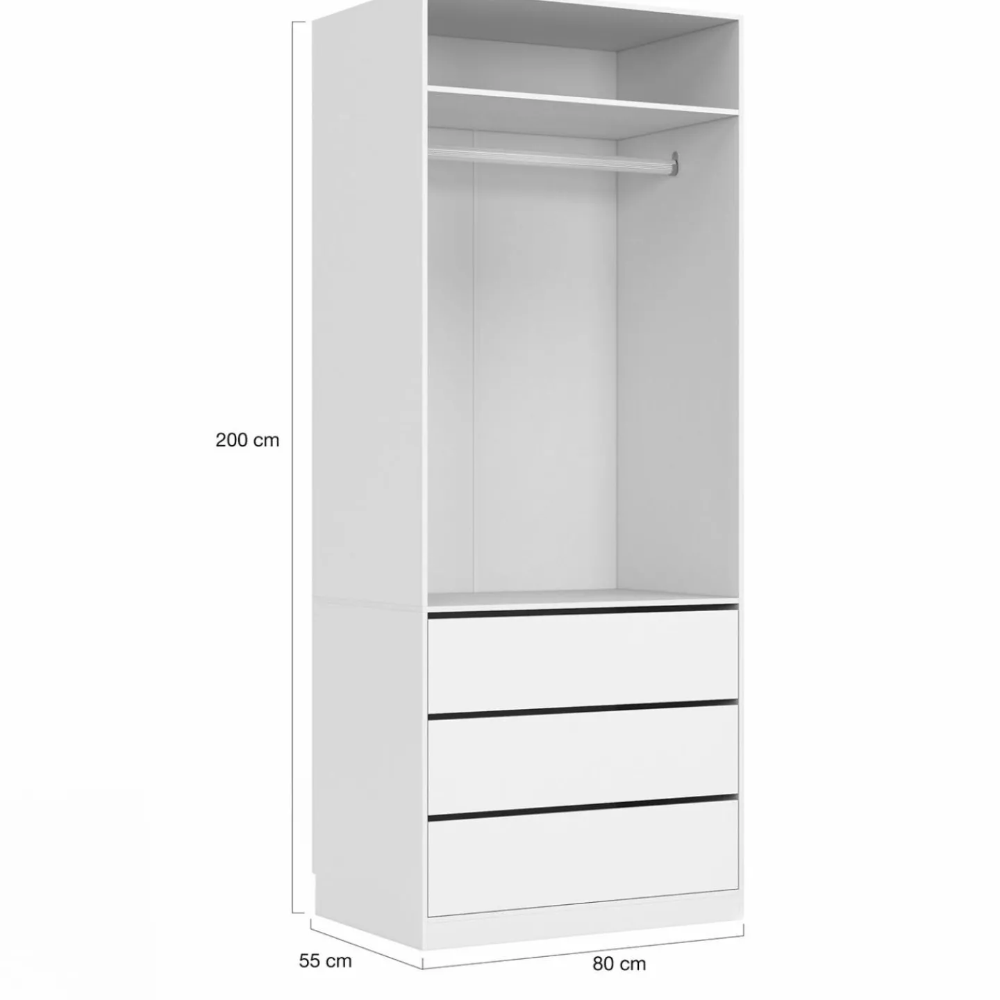 Grand dressing modulable blanc 200 cm avec 1 penderie, 7 étagères et 3 tiroirs*IDMarket New