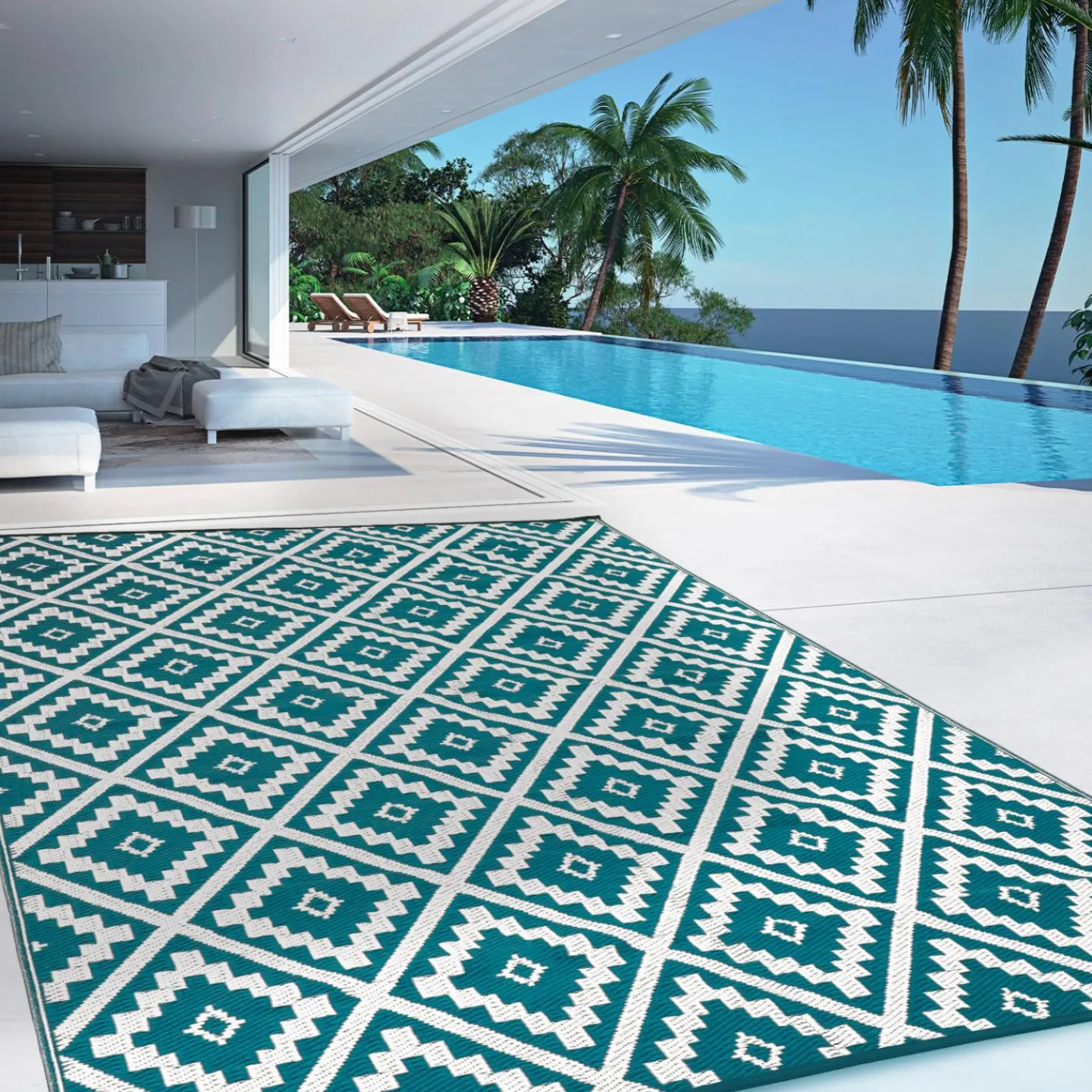 Grand tapis bleu canard pour terrasse et extérieur*IDMarket Best