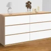Grande commode 6 tiroirs façon hêtre et blanc*IDMarket Online