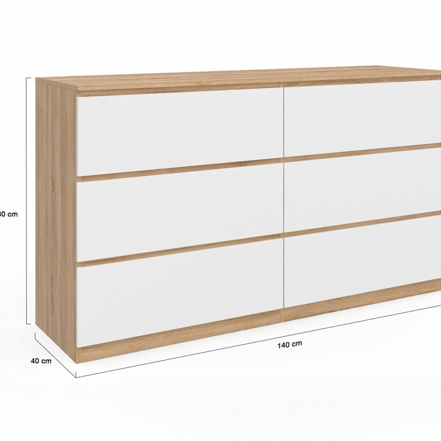 Grande commode 6 tiroirs façon hêtre et blanc*IDMarket Online
