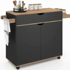 Grande desserte de cuisine noire et bois avec placard et tiroir*IDMarket Outlet