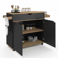 Grande desserte de cuisine noire et bois avec placard et tiroir*IDMarket Outlet