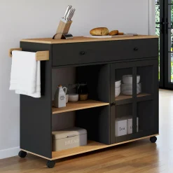 Grande desserte de cuisine avec placard vitré bois et noir*IDMarket Sale