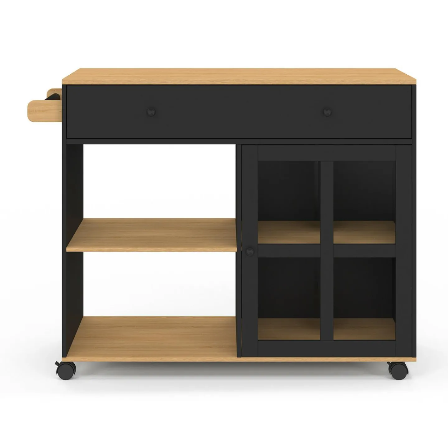 Grande desserte de cuisine avec placard vitré bois et noir*IDMarket Sale