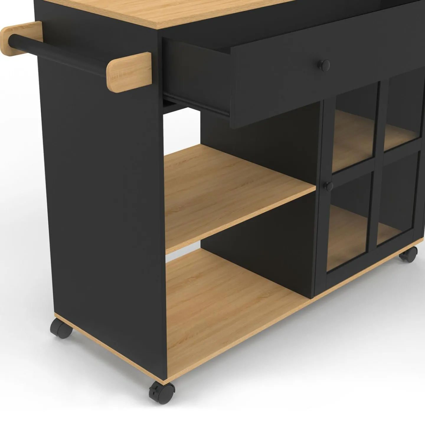 Grande desserte de cuisine avec placard vitré bois et noir*IDMarket Sale