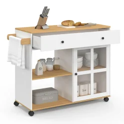 Grande desserte de cuisine avec placard vitré bois et blanc*IDMarket New