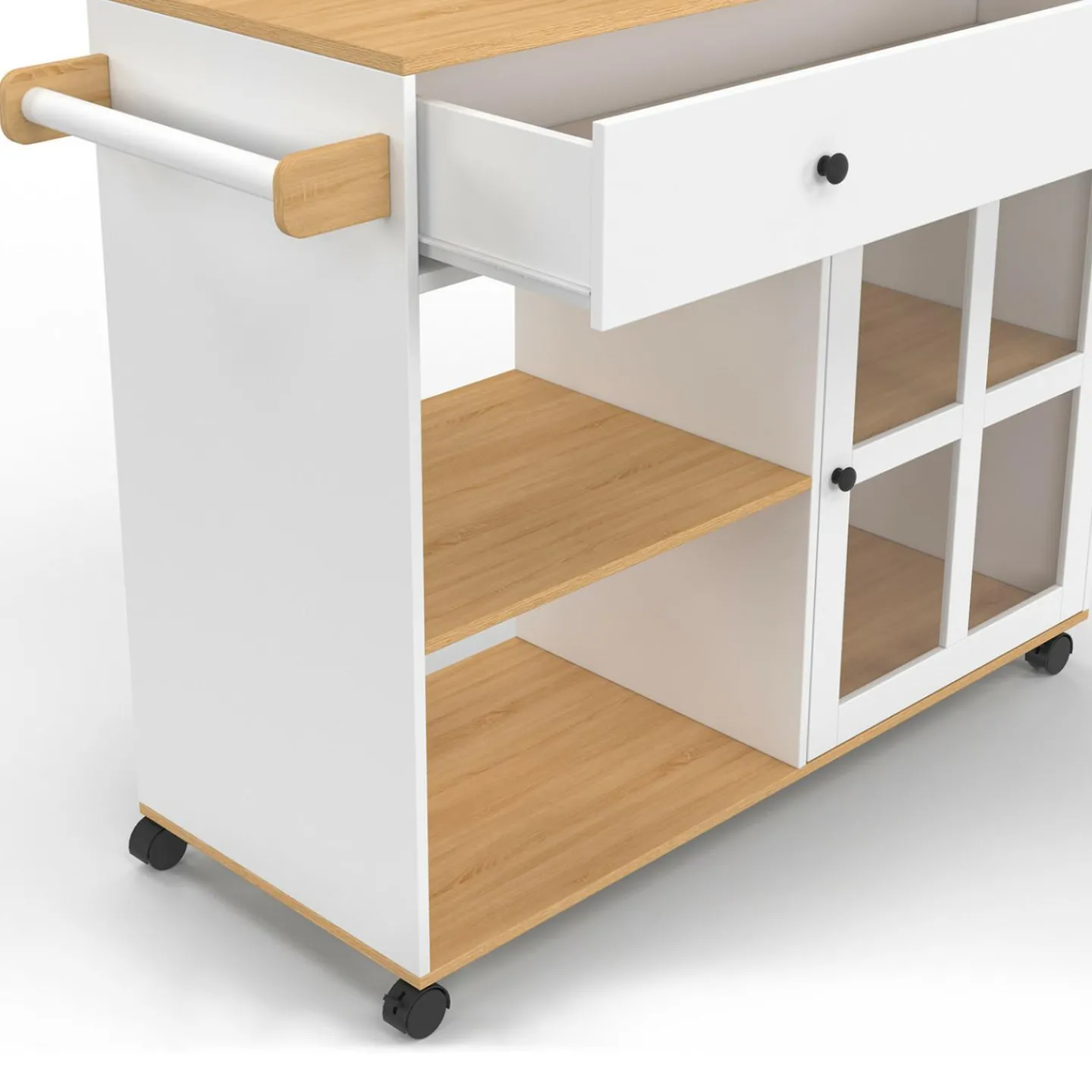 Grande desserte de cuisine avec placard vitré bois et blanc*IDMarket New