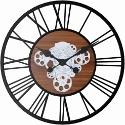 Grande horloge murale industrielle 60 cm avec engrenages*IDMarket Discount