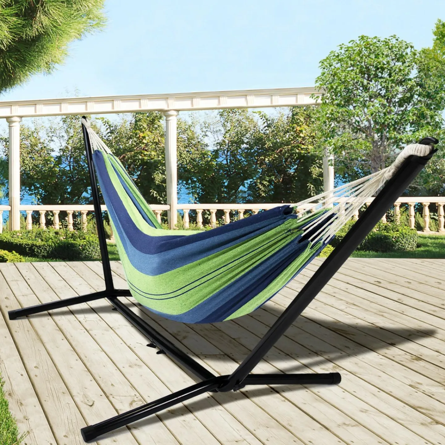 Hamac bleu avec support métal*IDMarket New