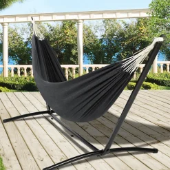Hamac gris anthracite avec support métal*IDMarket Outlet