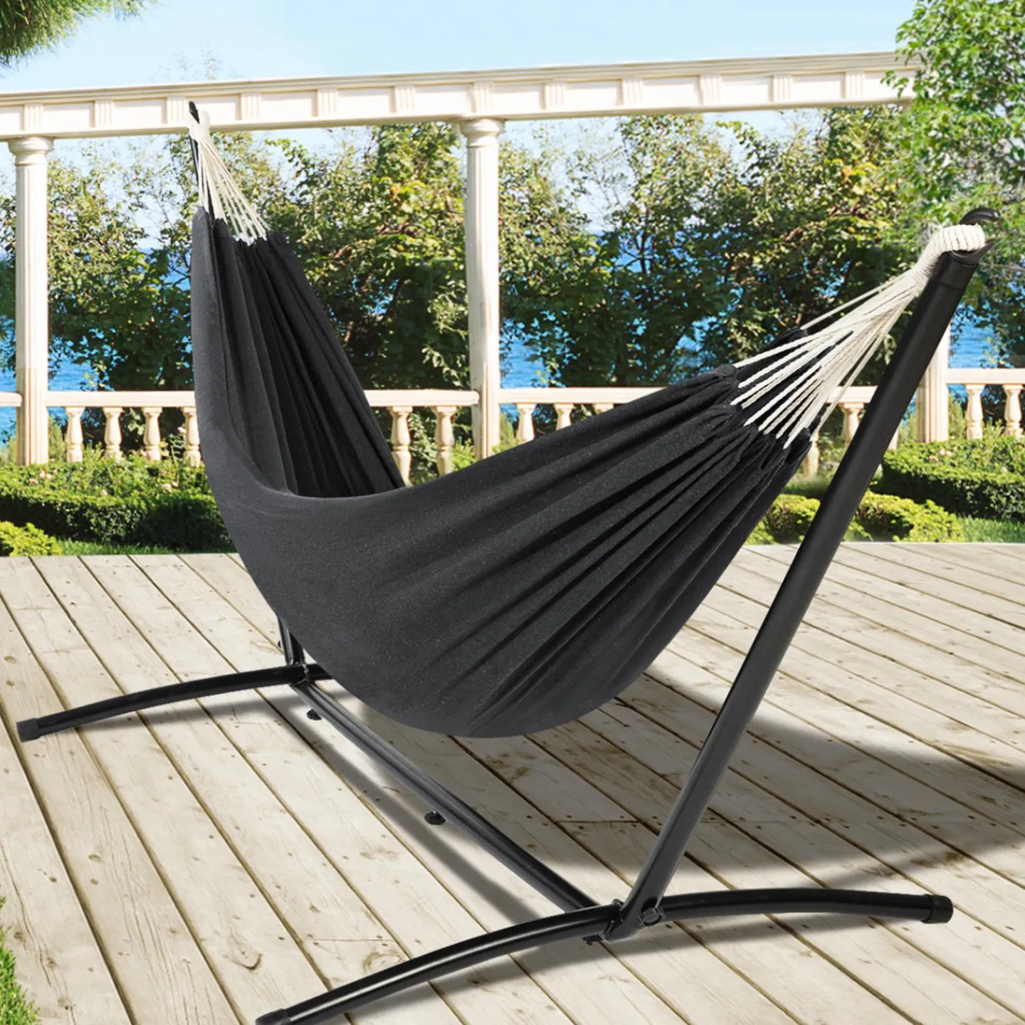 Hamac gris anthracite avec support métal*IDMarket Outlet