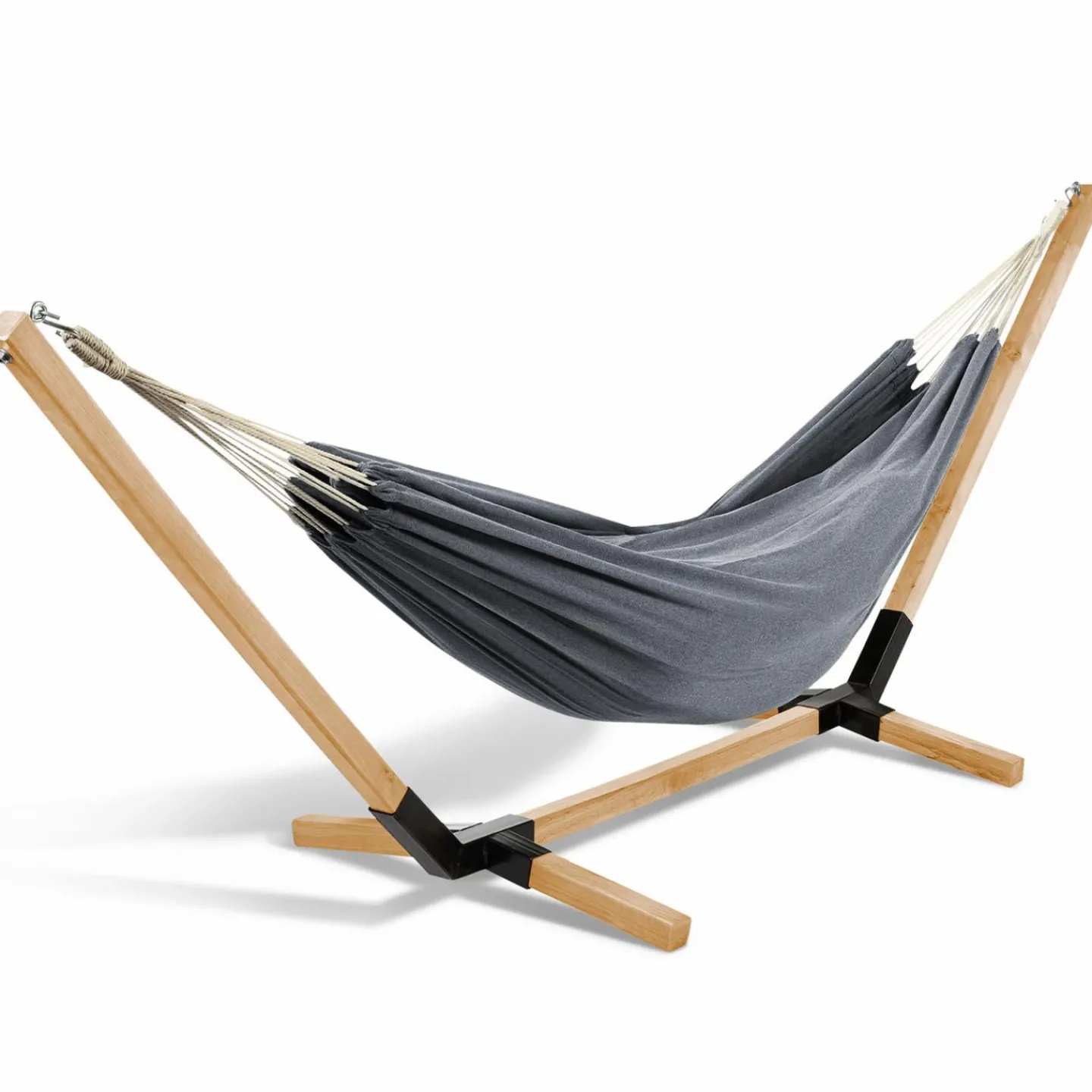 Hamac gris anthracite en toile avec support bois*IDMarket New