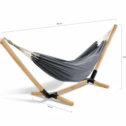Hamac gris anthracite en toile avec support bois*IDMarket New