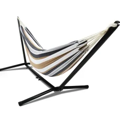 Hamac rayé noir, blanc et chocolat avec support métal*IDMarket Sale