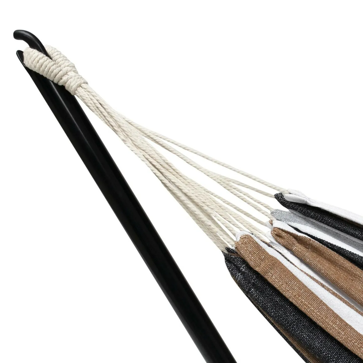 Hamac rayé noir, blanc et chocolat avec support métal*IDMarket Sale