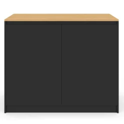 Ilot central 110 cm avec tablette relevable rectangulaire bois noir et façon hêtre*IDMarket Discount