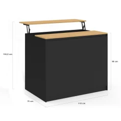 Ilot central 110 cm avec tablette relevable rectangulaire bois noir et façon hêtre*IDMarket Discount