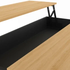 Ilot central 110 cm avec tablette relevable rectangulaire bois noir et façon hêtre*IDMarket Discount