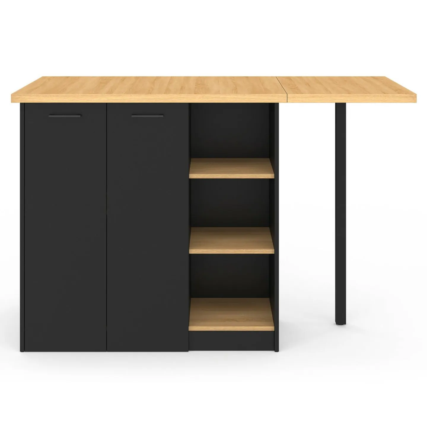 Ilot central 140 cm bois noir avec plan de travail façon hêtre*IDMarket Hot