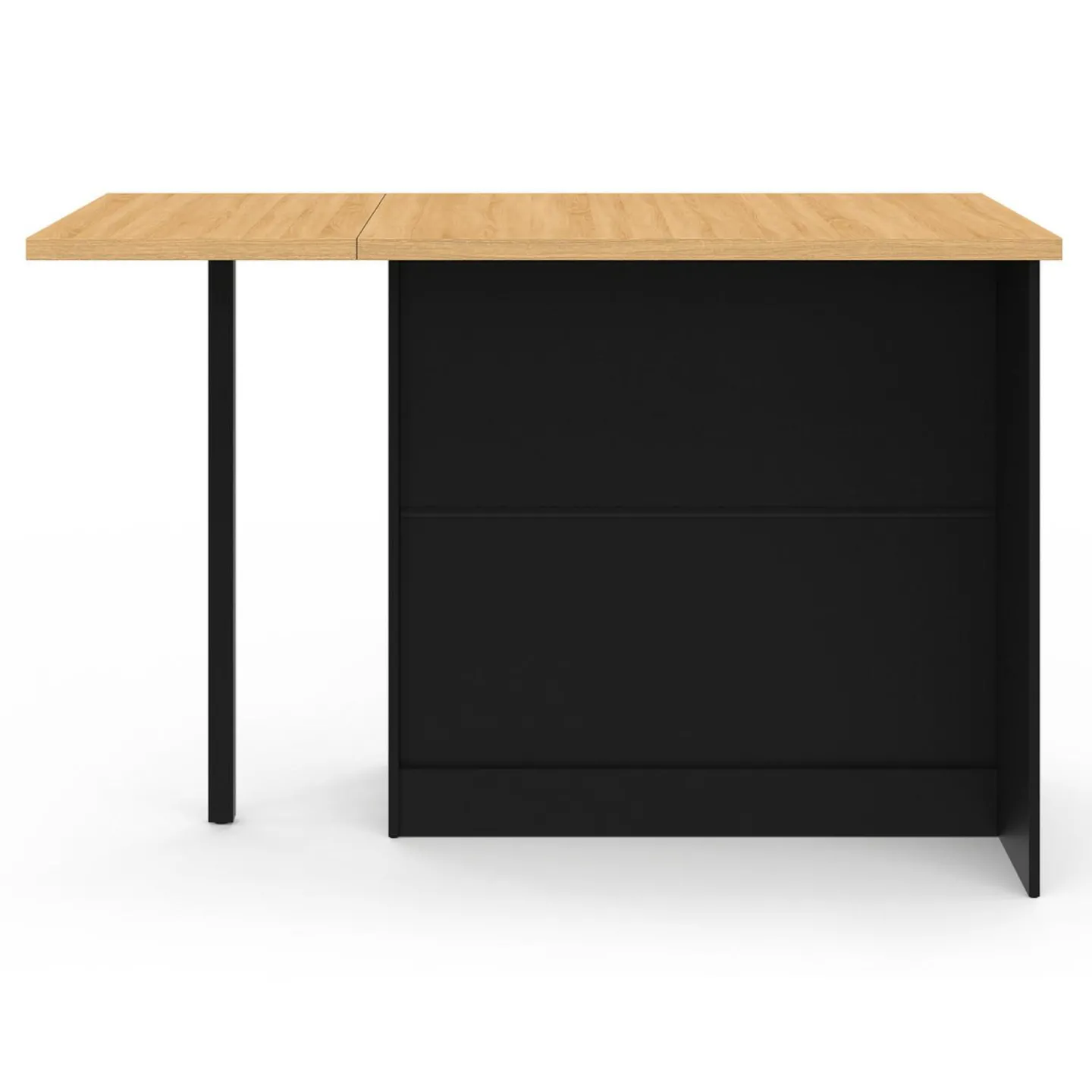 Ilot central 140 cm bois noir avec plan de travail façon hêtre*IDMarket Hot