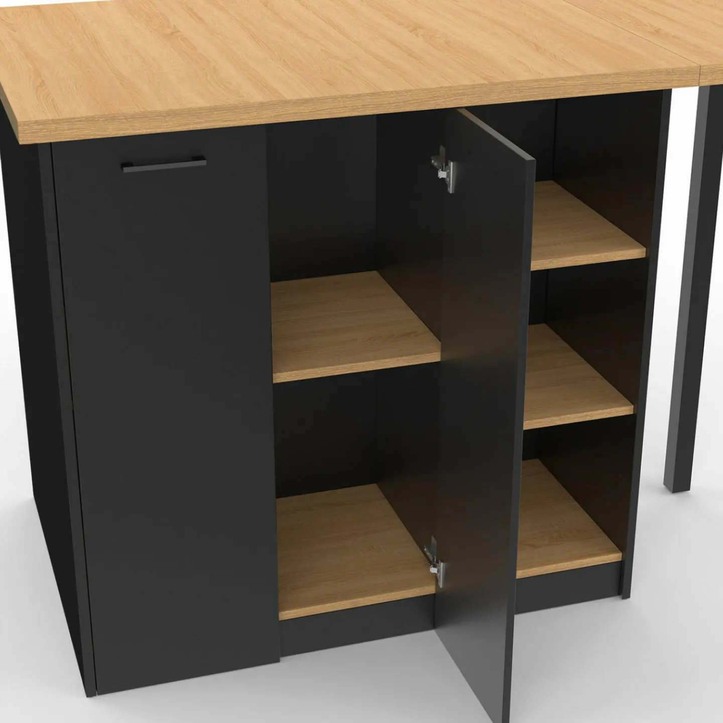 Ilot central 140 cm bois noir avec plan de travail façon hêtre*IDMarket Hot