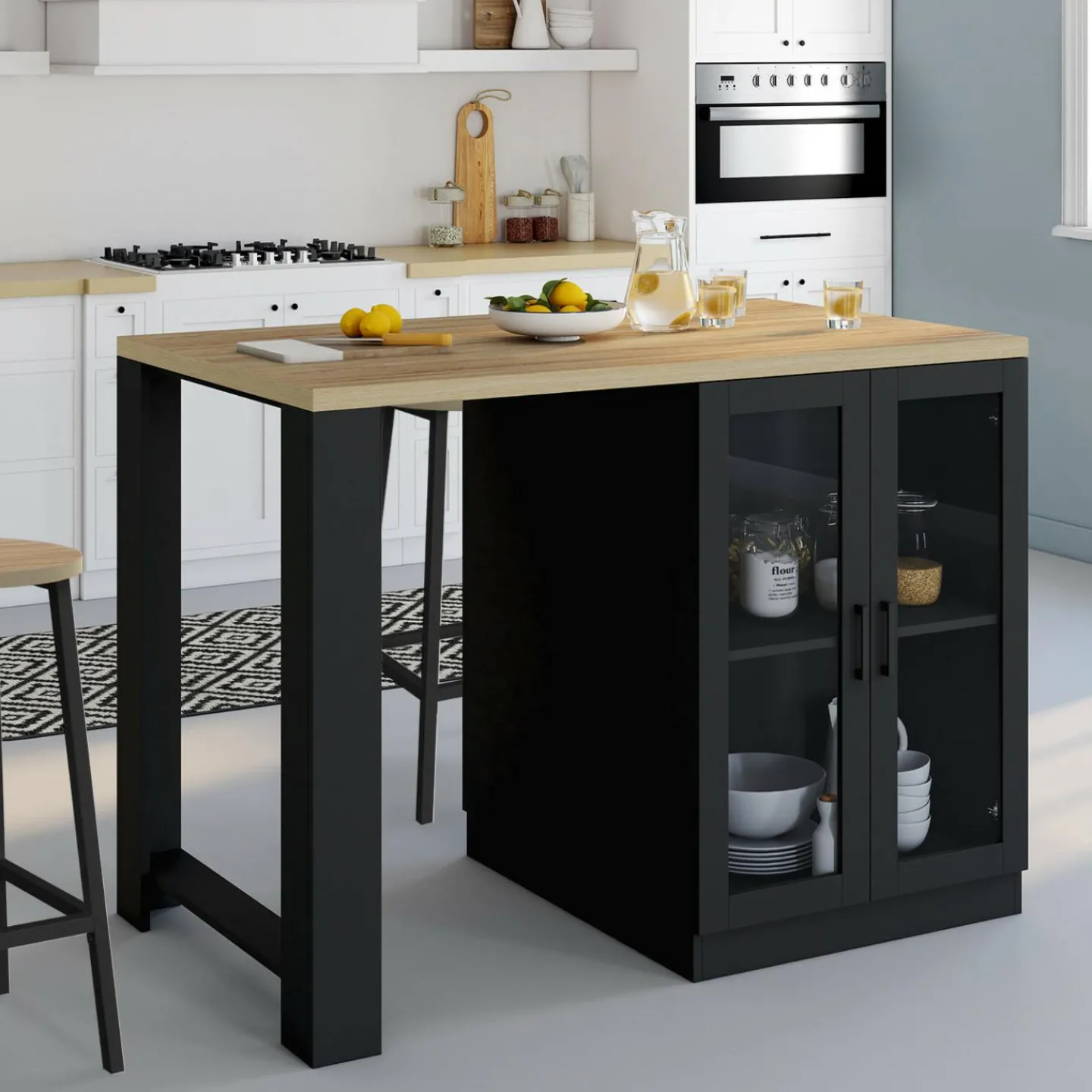 Ilot central avec plan de travail et portes vitrées 2 personnes*IDMarket Best