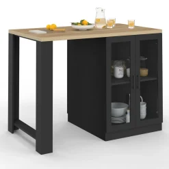 Ilot central avec plan de travail et portes vitrées 2 personnes*IDMarket Best