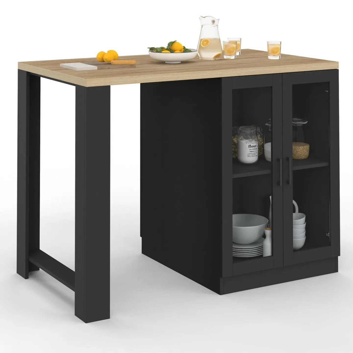 Ilot central avec plan de travail et portes vitrées 2 personnes*IDMarket Best